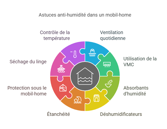 Infographie des astuces anti-humidité dans un mobil-home